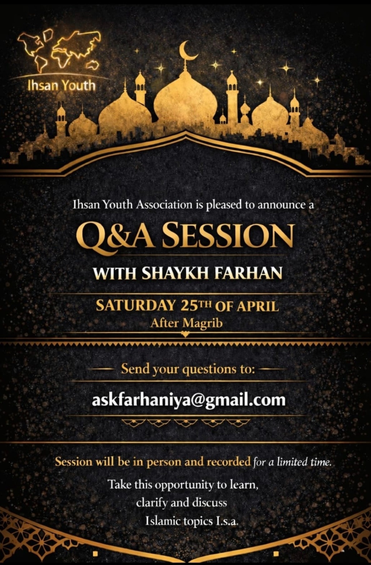 Original invitation to the Q&A session with Shaykh Farhan