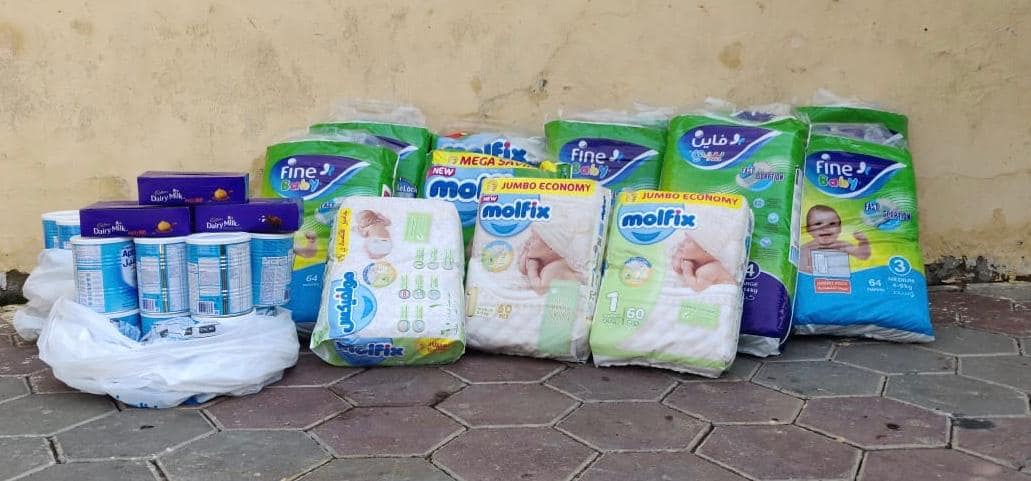 Milk, nappies and other supplies for Zahrat Al Yasmin