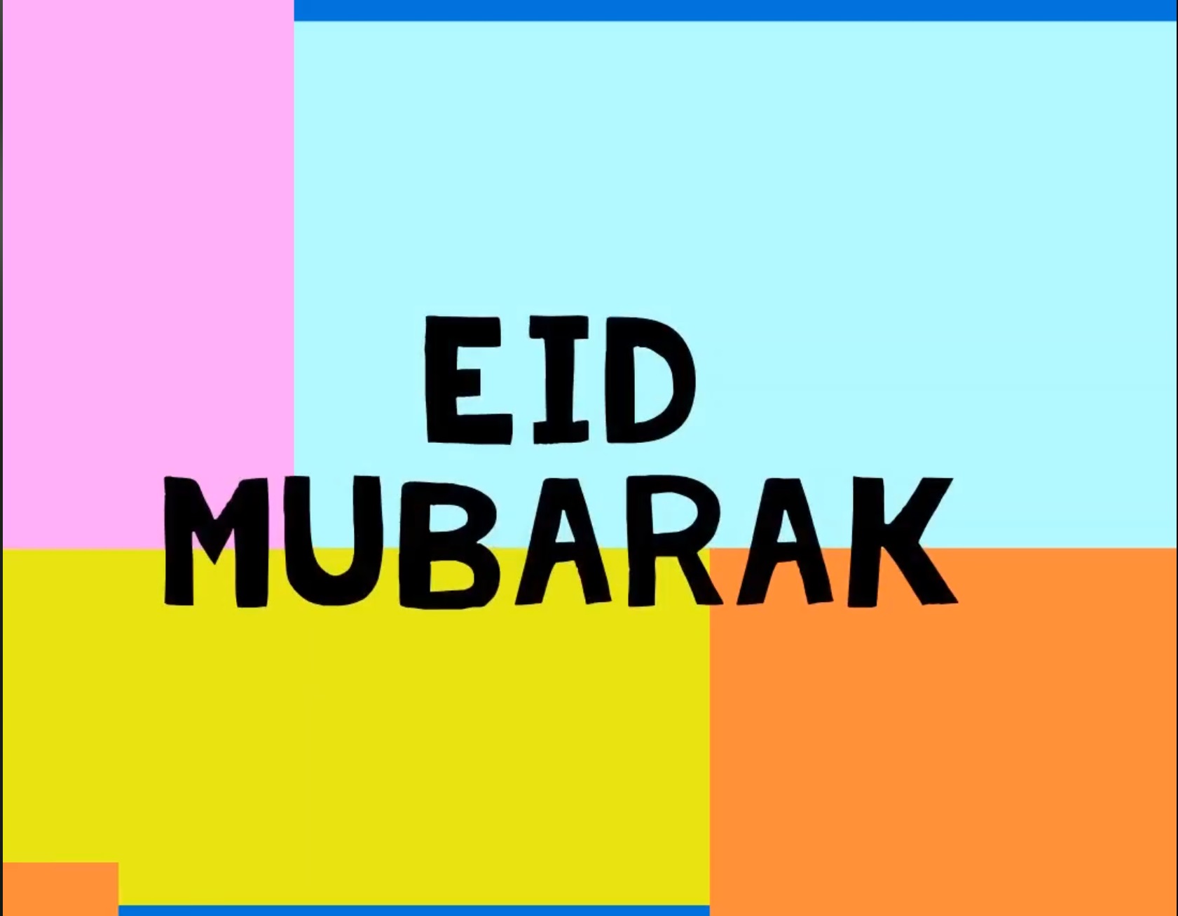Colourful Eid Mubarak title image from the Eid 2020 video showcase